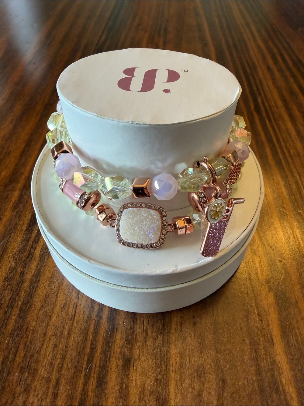 bp Rose Gold Beaded Bracelet Set with Iridescent & Pale Pink Accents